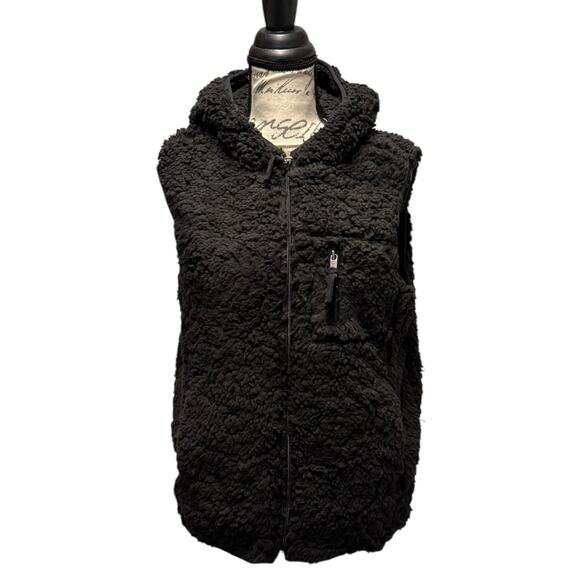 Weatherproof Vintage Black Sherpa Hooded Vest Size Large - Picture 1 of 6
